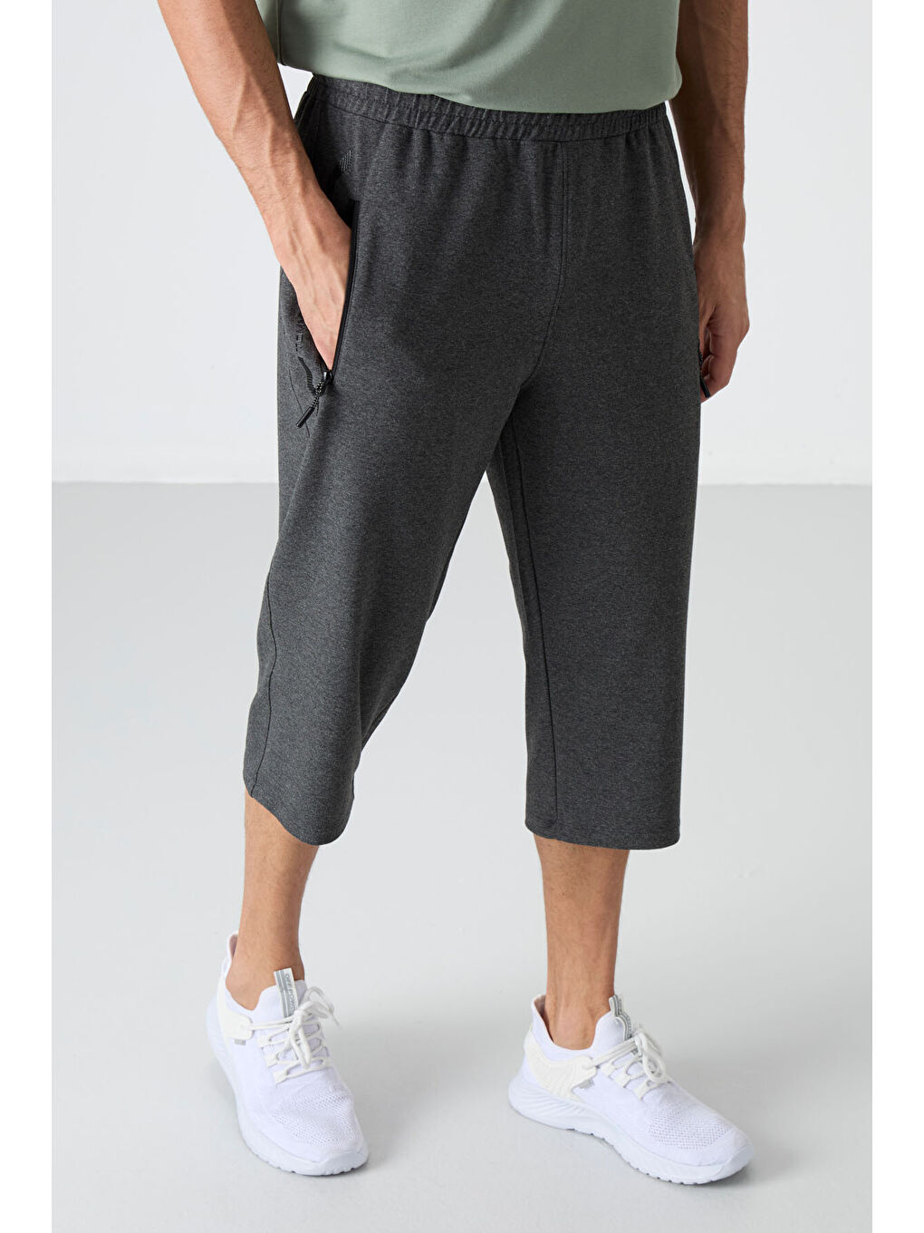 Antrasit Melanj Fermuar Cepli Standart Kalıp Klasik Paça Erkek Kapri - 83091-2