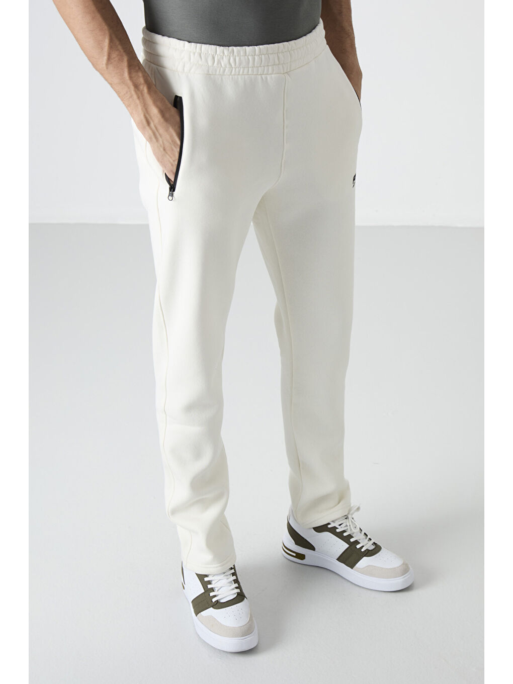 Carlo Ekru Fermuar Cepli Şardonlu Erkek Eşofman Alt - 84942-3