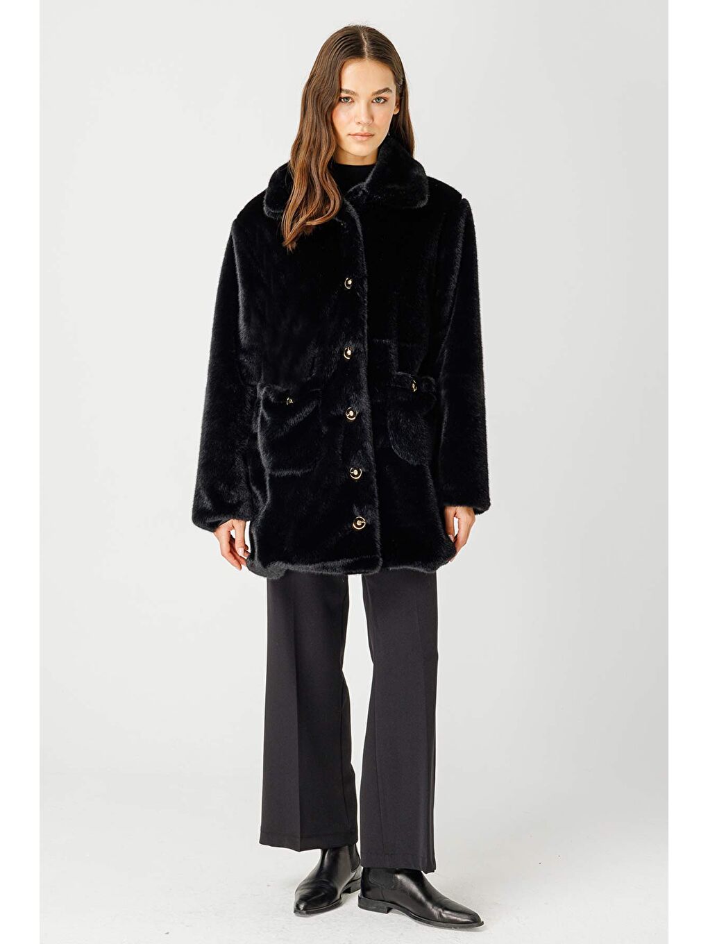 Rosa Kürk Siyah Kaban-1