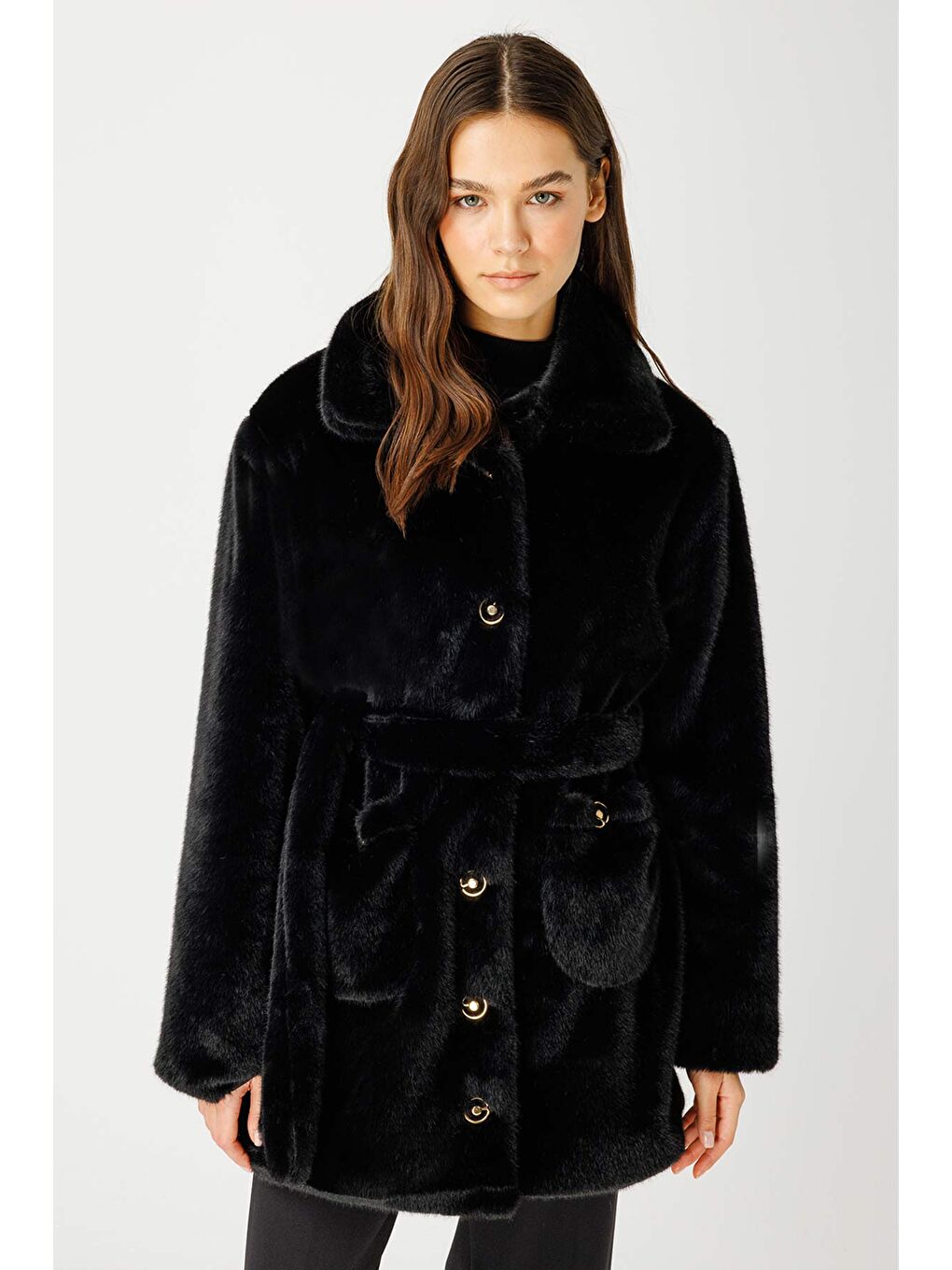 Rosa Kürk Siyah Kaban-2