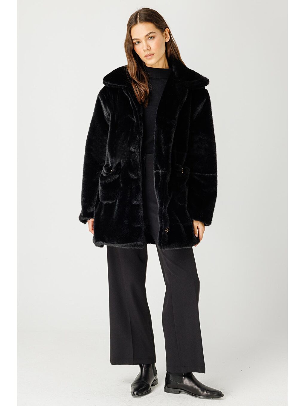 Rosa Kürk Siyah Kaban-3