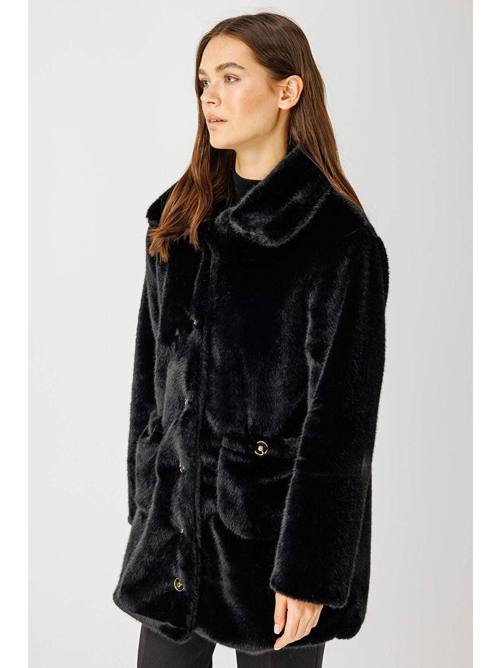 Rosa Kürk Siyah Kaban-4