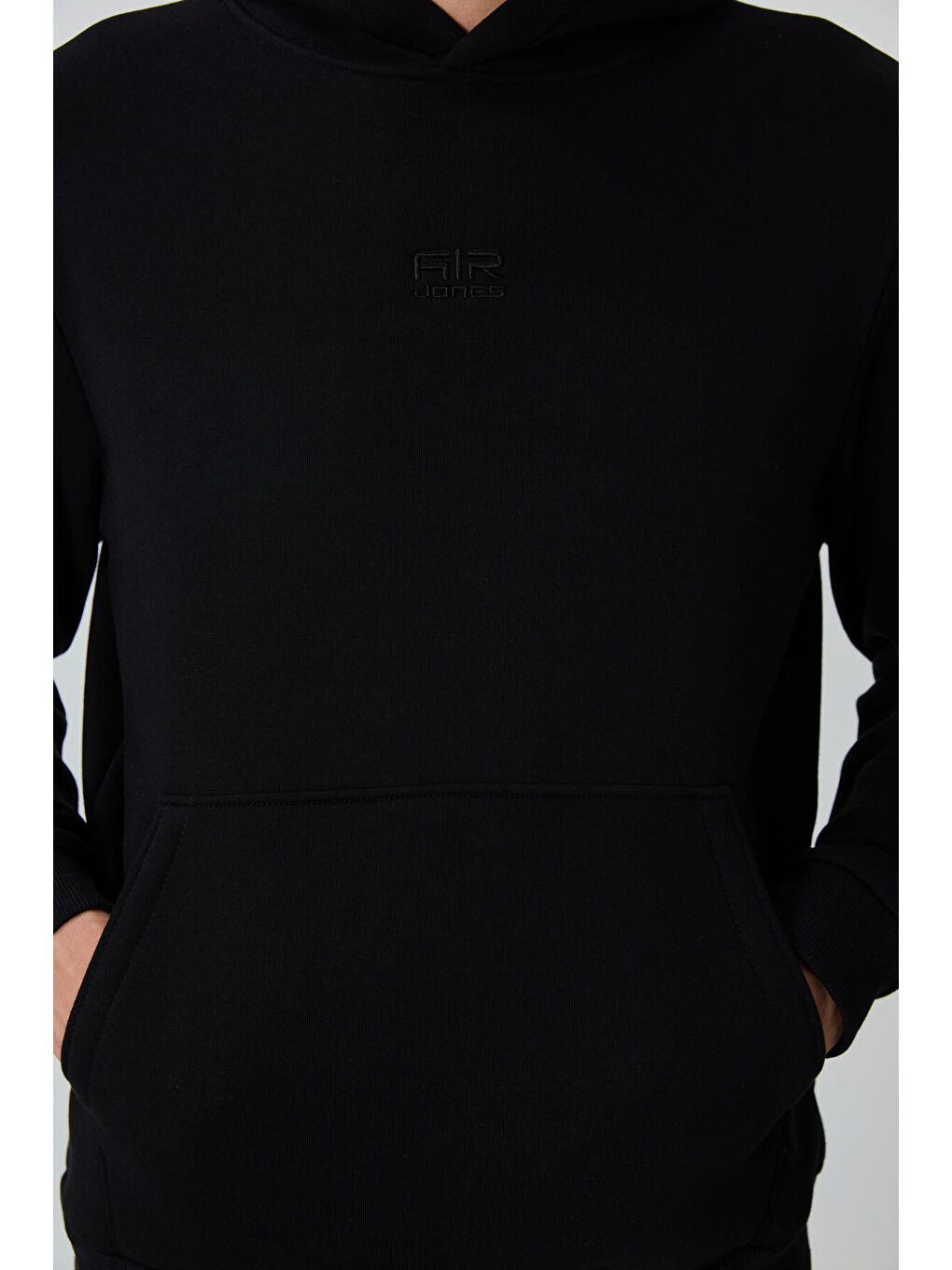 David Siyah Kapüşonlu Rahat Kalıp Şardonlu Jogger Erkek Eşofman Takım - 85192-3