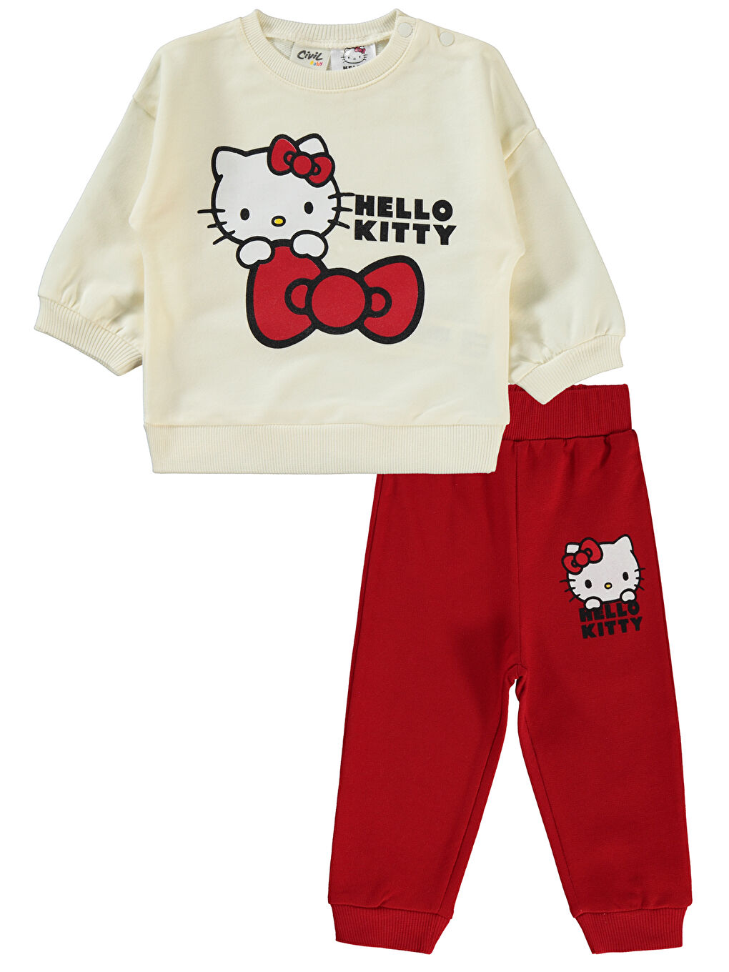 Lila Hello Kitty Kız Bebek Takım 6-18 Ay Ekru-Kırmızı