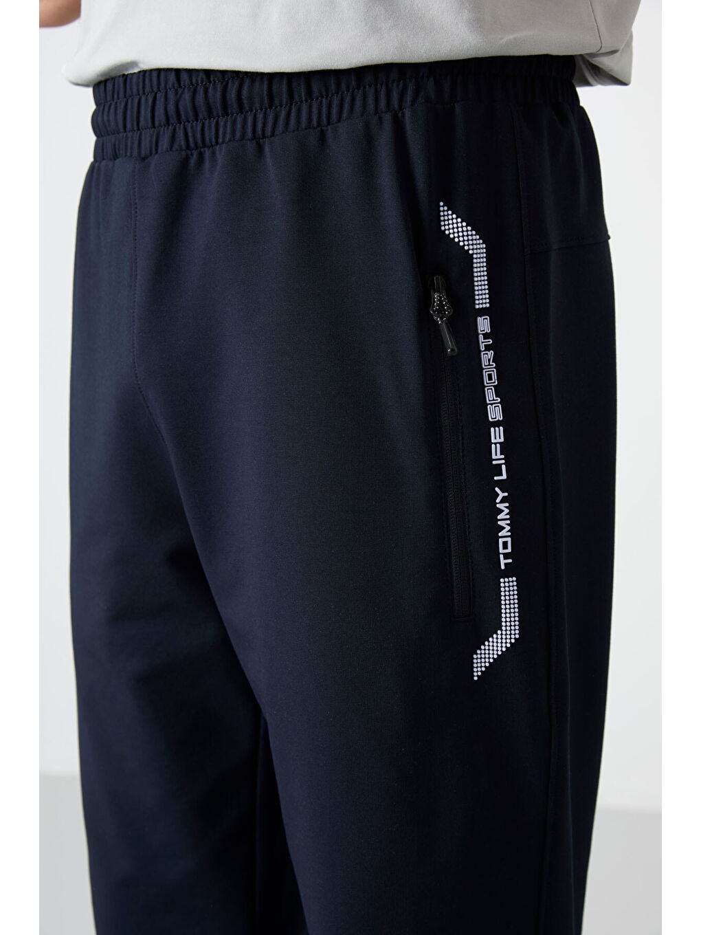 Lacivert - Beyaz Fermuar Cepli Standart Kalıp Klasik Paça Erkek Kapri - 83091-3