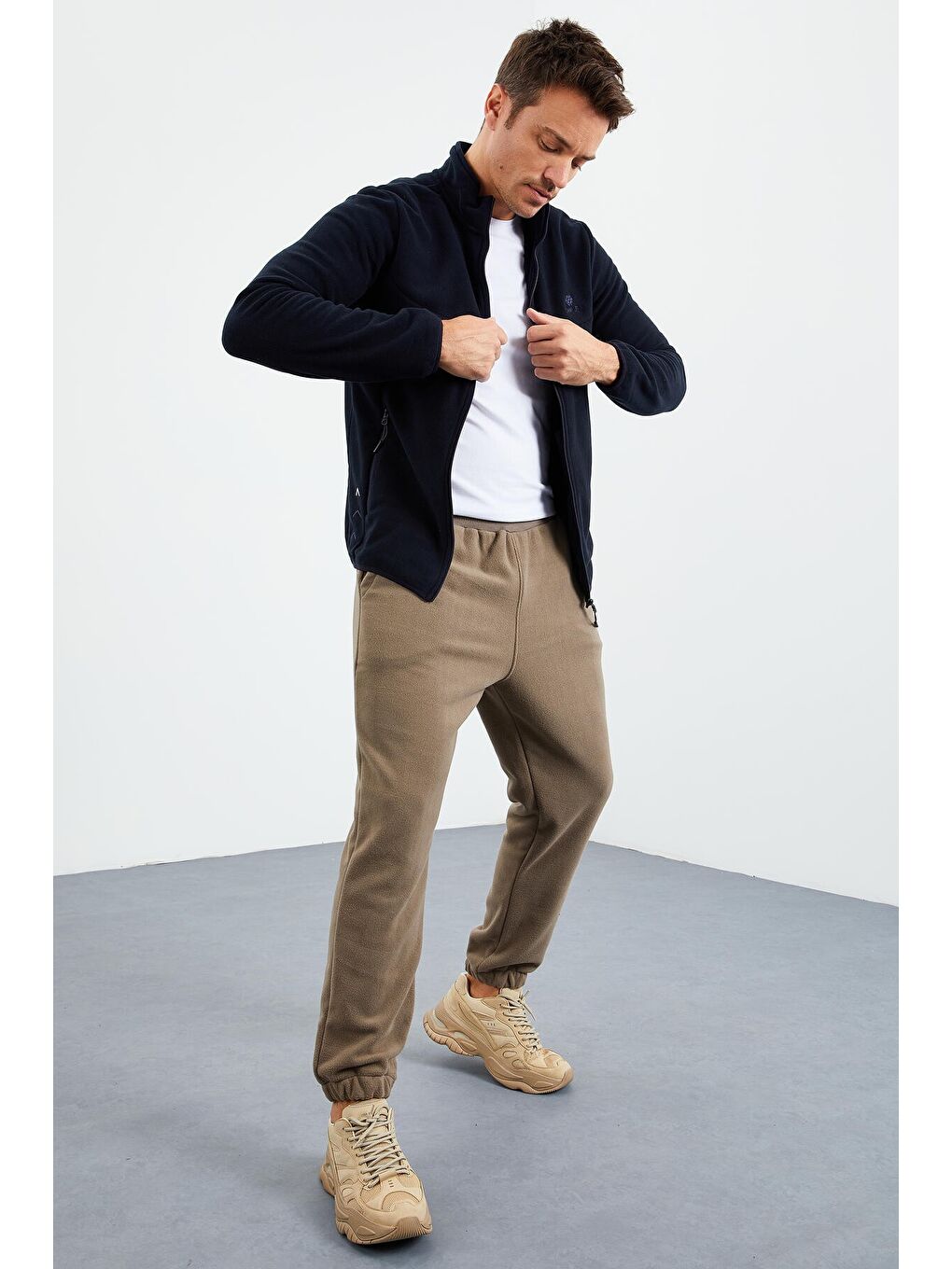 Lacivert  Erkek Fermuarlı Sweatshirt Hırka Slim Fit Dik Yaka Polar - 87270-1