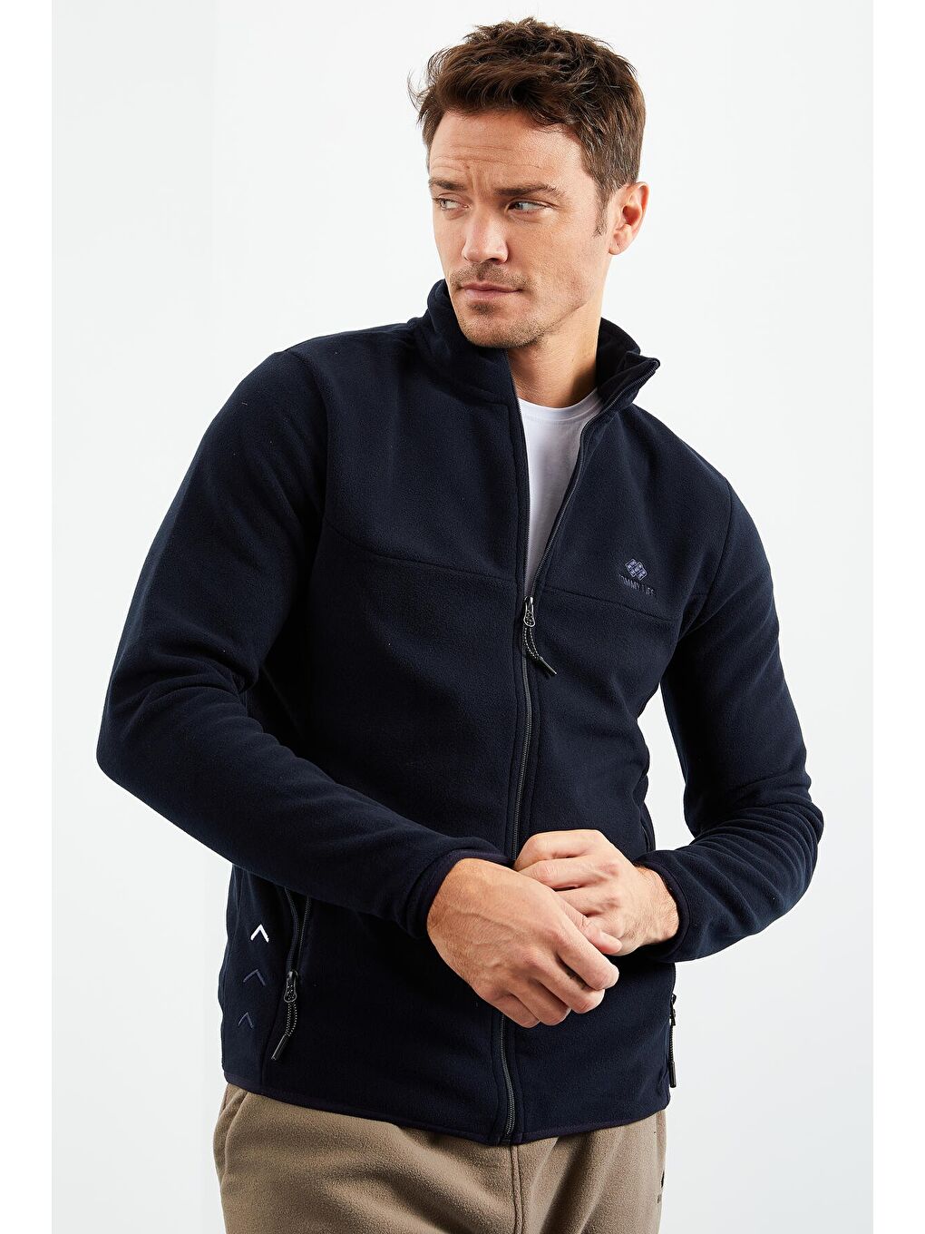 Lacivert  Erkek Fermuarlı Sweatshirt Hırka Slim Fit Dik Yaka Polar - 87270-4