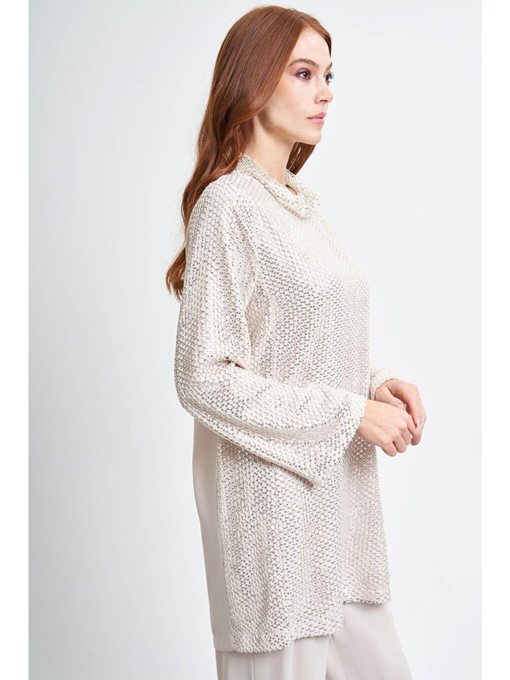 Bej File Taşlı Taş Tunik-3