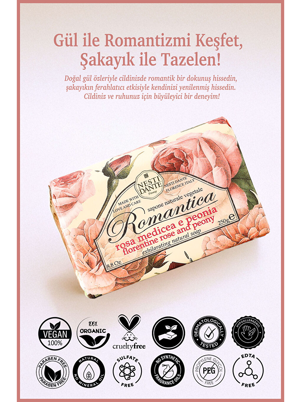 Romantica Florentine Rose &peony Katı Sabun 250gr | Nemlendirici | Gül Ve Şakayık Özü-1