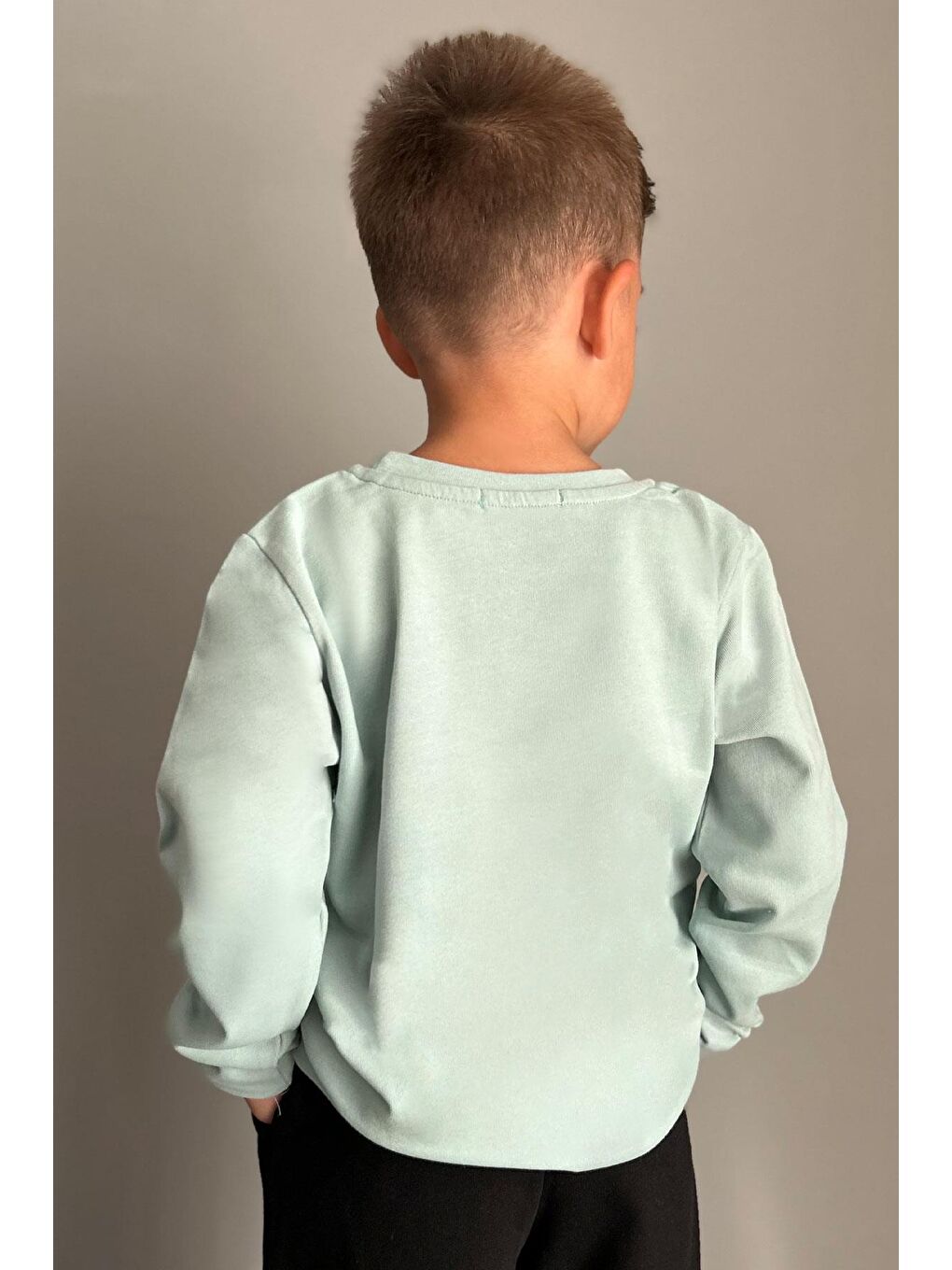 Turkuaz Erkek Çocuk Uzun Kollu Tişört Slogan Temalı Yazı Baskılı Su Yeşili (6-12 Yaş)-1