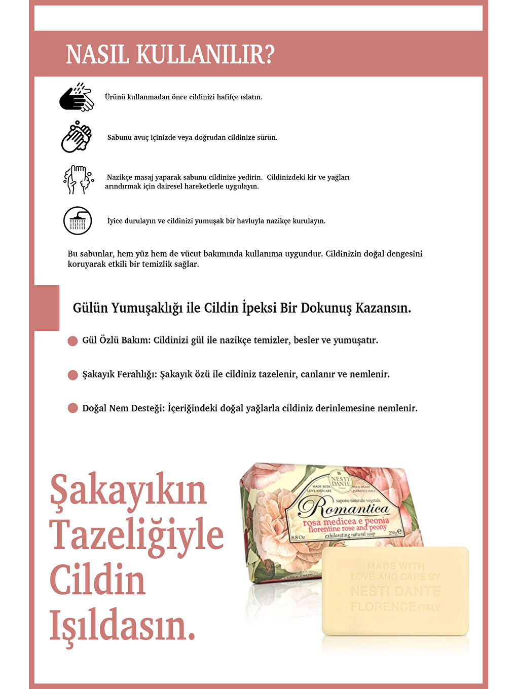Romantica Florentine Rose &peony Katı Sabun 250gr | Nemlendirici | Gül Ve Şakayık Özü-3