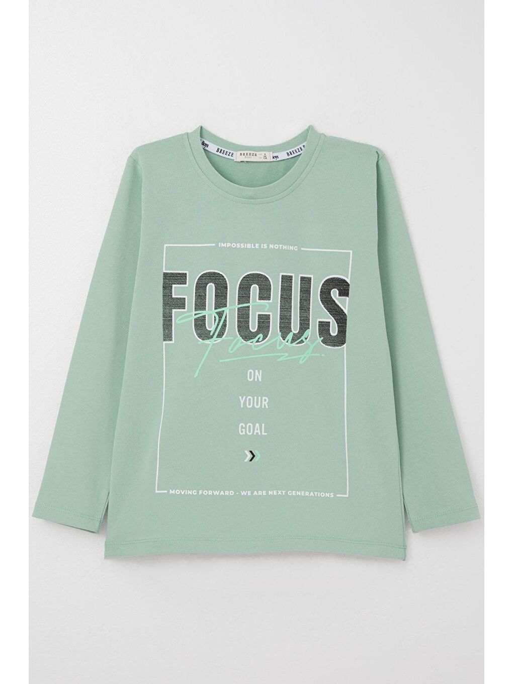 Turkuaz Erkek Çocuk Uzun Kollu Tişört Slogan Temalı Yazı Baskılı Su Yeşili (6-12 Yaş)-2