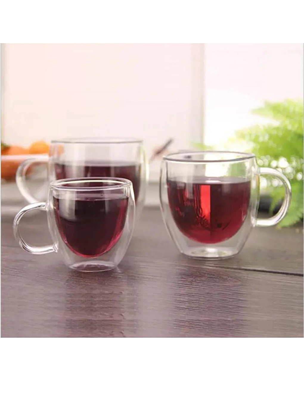 Kitchen Design Lab Renksiz Yeni Tasarım Çift Cidarlı 250 ml Kulplu Cam Bardak, Çay Kupası, 6 Adet - 2037 - 9