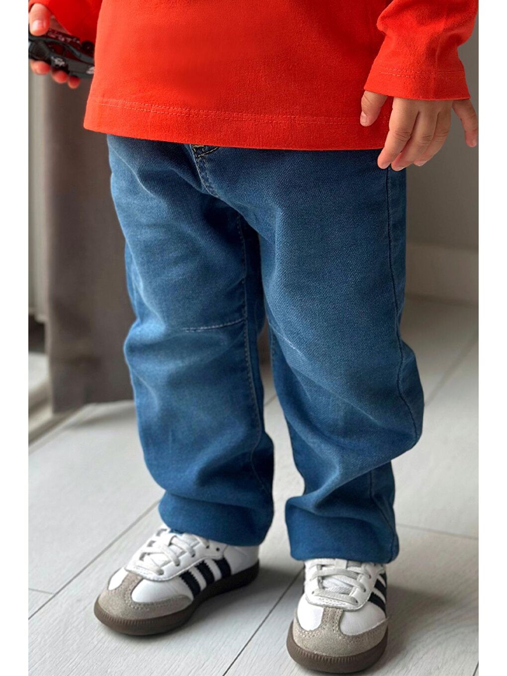 Erkek Çocuk Jean Pantolon Beli Paçası Lastikli Bağcıklı Mavi (1.5-5 Yaş)