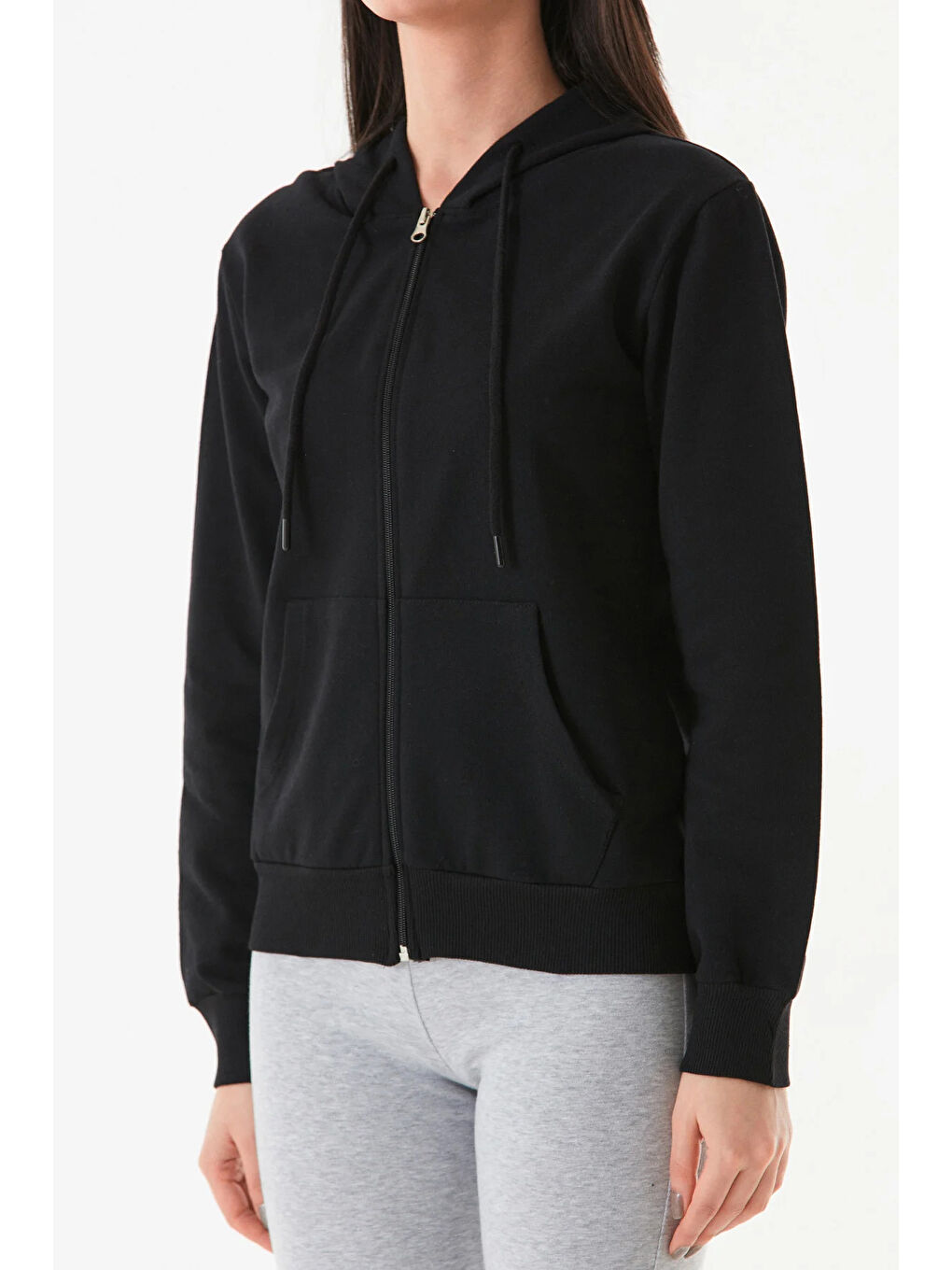Siyah Kapüşonlu Fermuarlı Sweatshirt-2