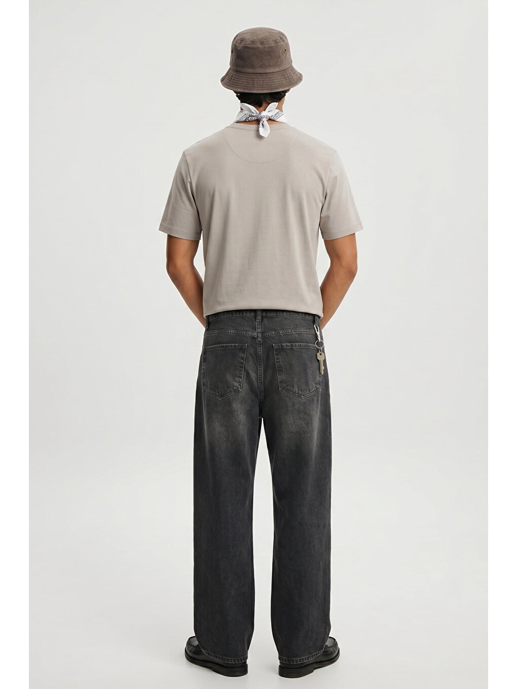 Gri Erkek Slim Fit Bisiklet Yaka Basic Tişört Taş Rengi-3
