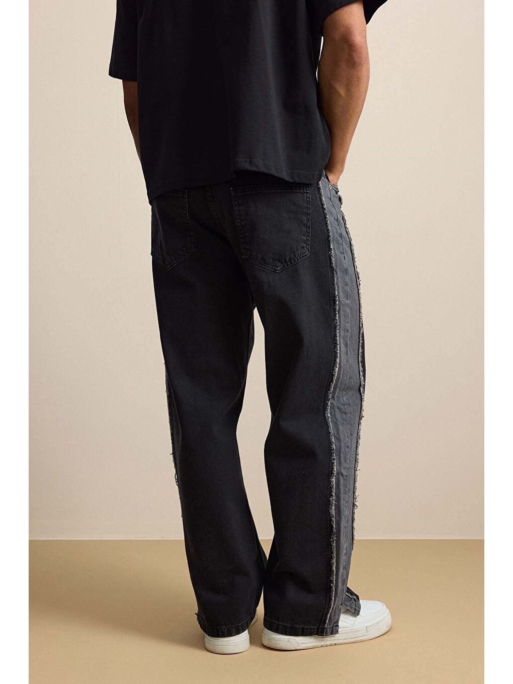 Erkek Süper Baggy Yan Panel Detaylı Jean Pantolon Siyah-6