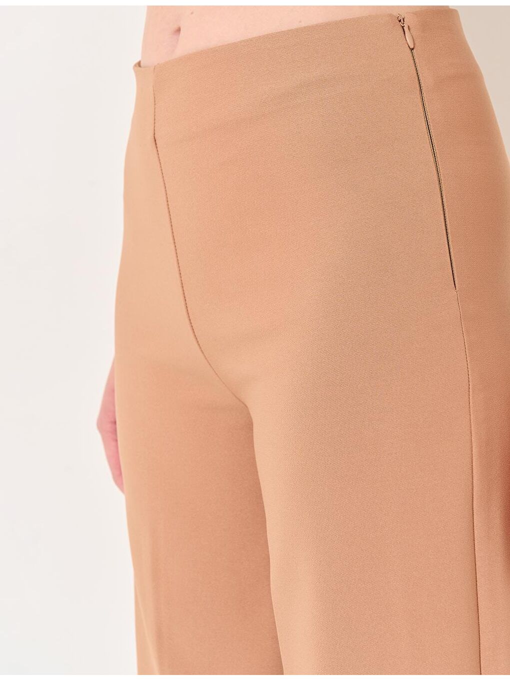 Bej Deve Tüyü Yüksek Bel Bol Paça Pantolon-1