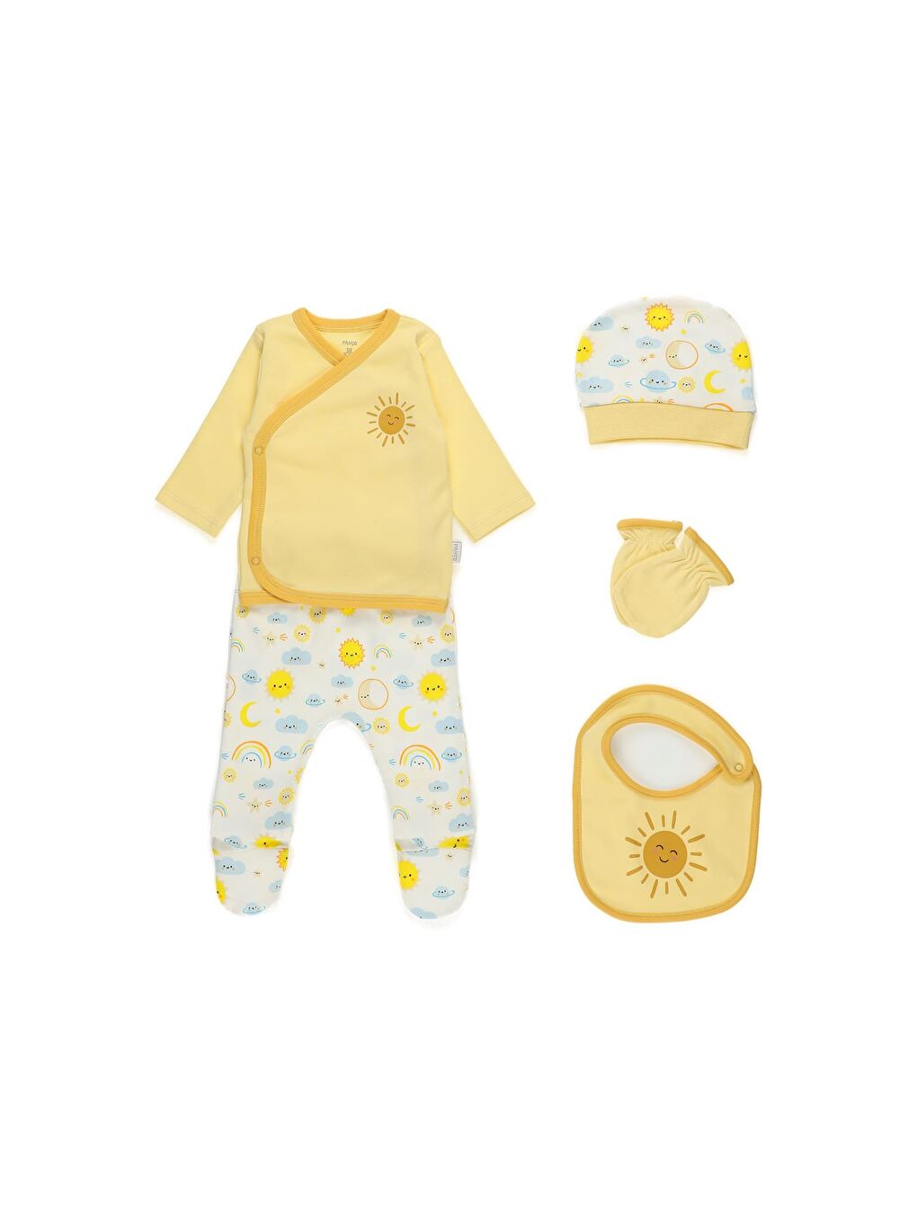 Sarı Unisex Bebek Uzun Kollu Beşli Hastane Çıkış Seti-1