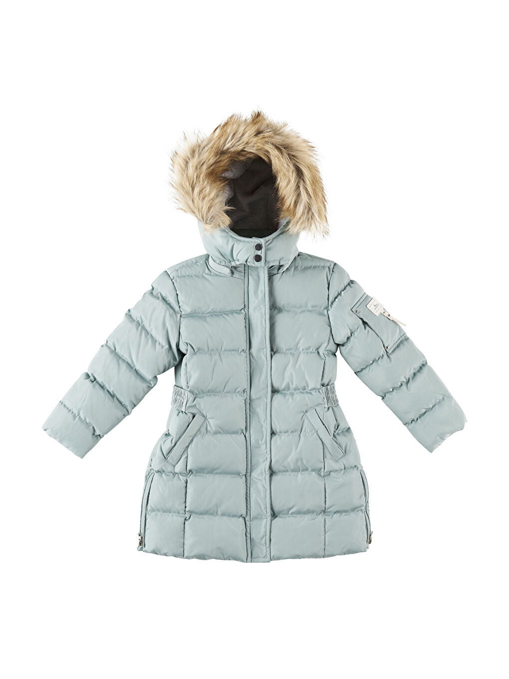 Yeşil Kız Çocuk Kapüşonlu Uzun Kaban-1