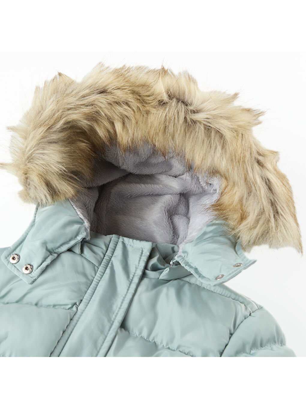 Yeşil Kız Çocuk Kapüşonlu Uzun Kaban-5