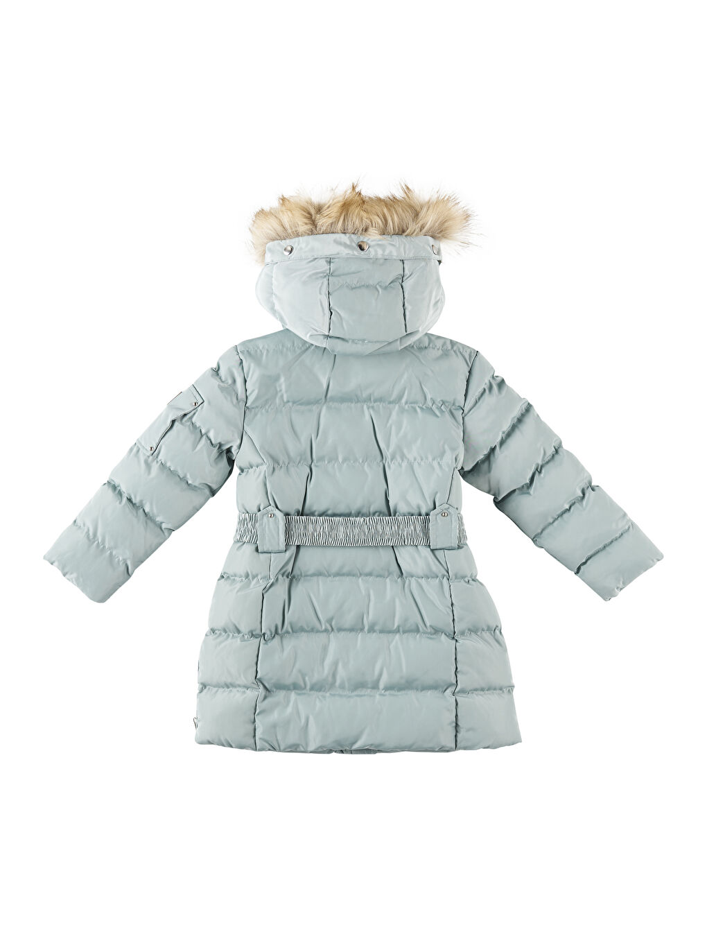 Yeşil Kız Çocuk Kapüşonlu Uzun Kaban-7