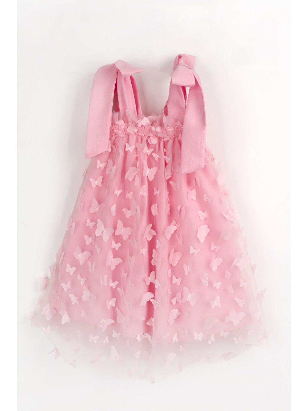 Pembe  Omuzdan Bağlamalı Kelebek Aplikeli Kız Çocuk Elbise - Nikki-3