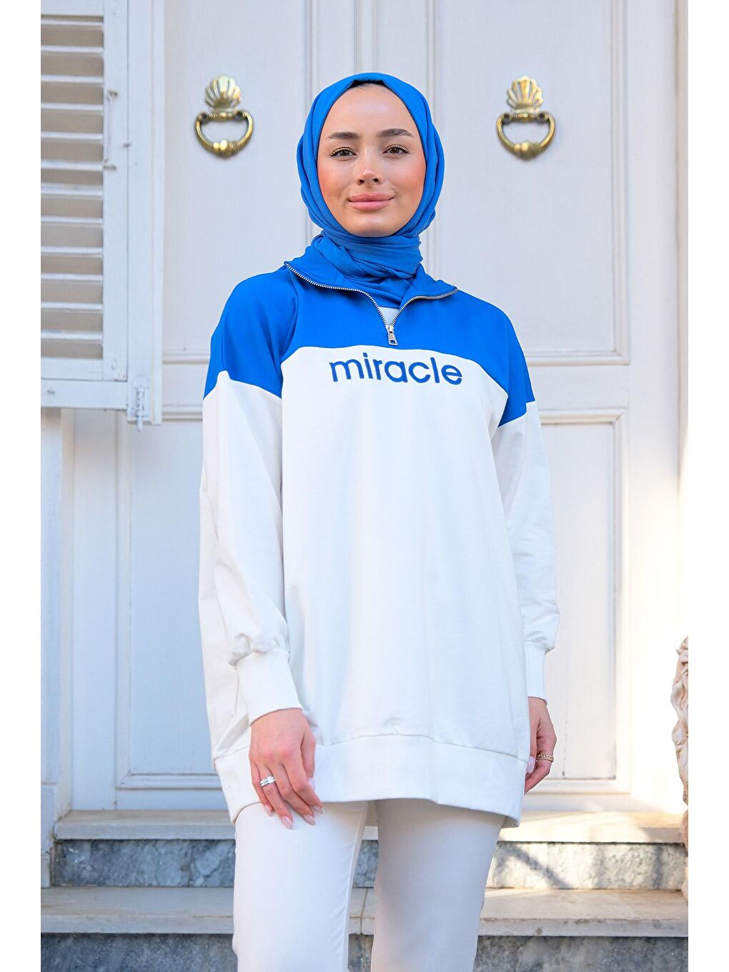 Kadın Yazı Nakışlı Sweat Mavi