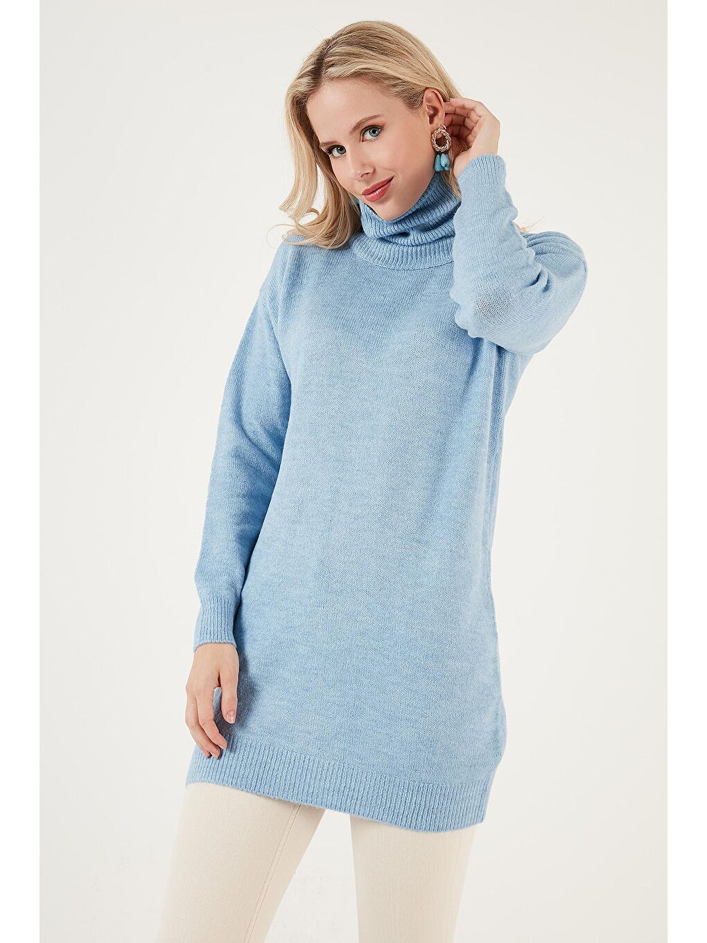 Mavi Modest Balıkçı Yaka Uzun Kollu Triko Tesettür Tunik 4614585