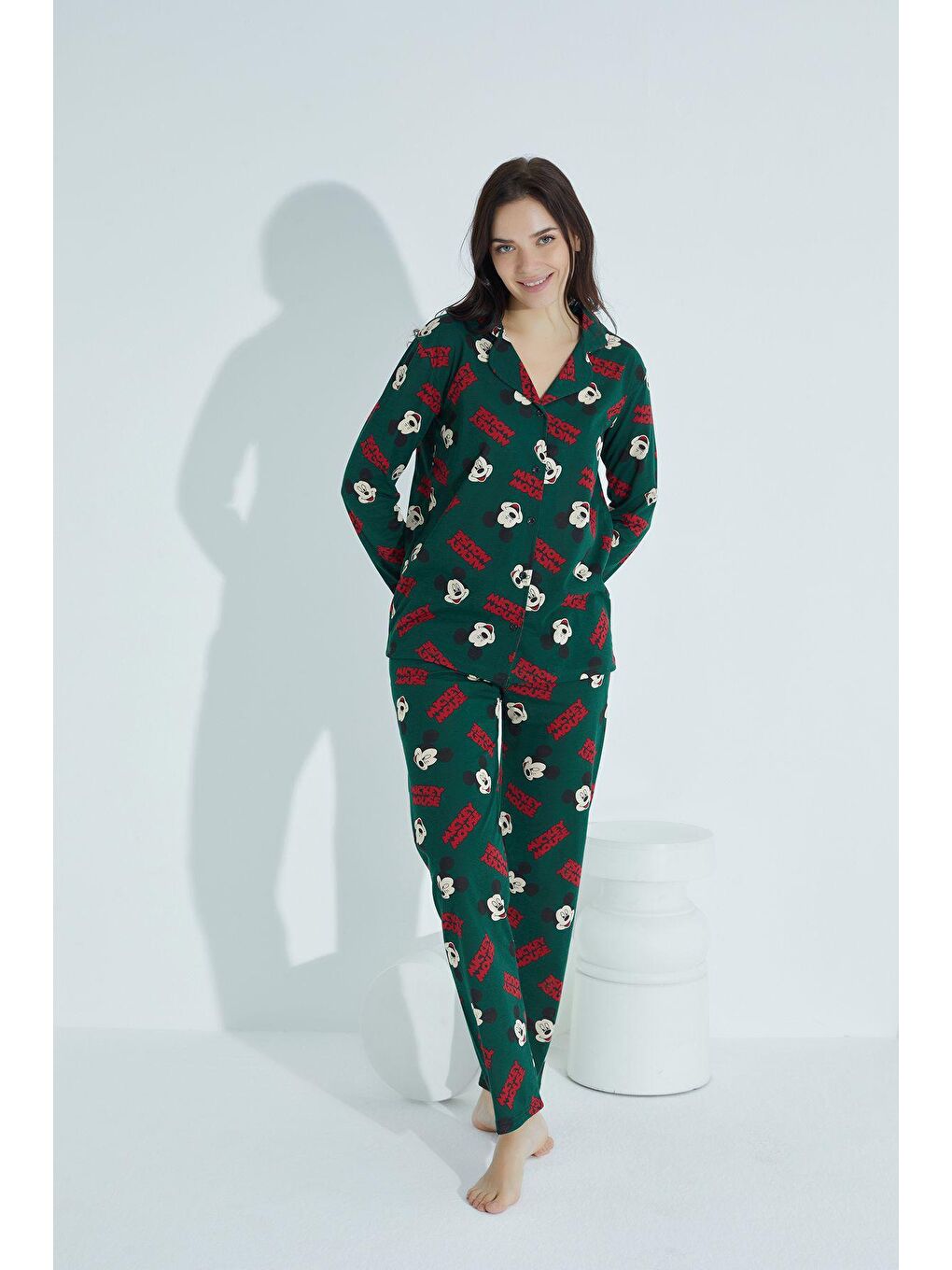 Yeşil Pamuklu Düğmeli Pijama Takim 451 -57-1