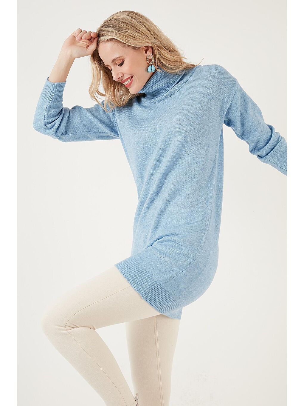 Mavi Modest Balıkçı Yaka Uzun Kollu Triko Tesettür Tunik 4614585-1