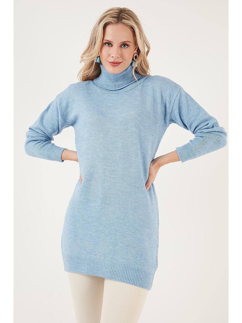 Mavi Modest Balıkçı Yaka Uzun Kollu Triko Tesettür Tunik 4614585-2