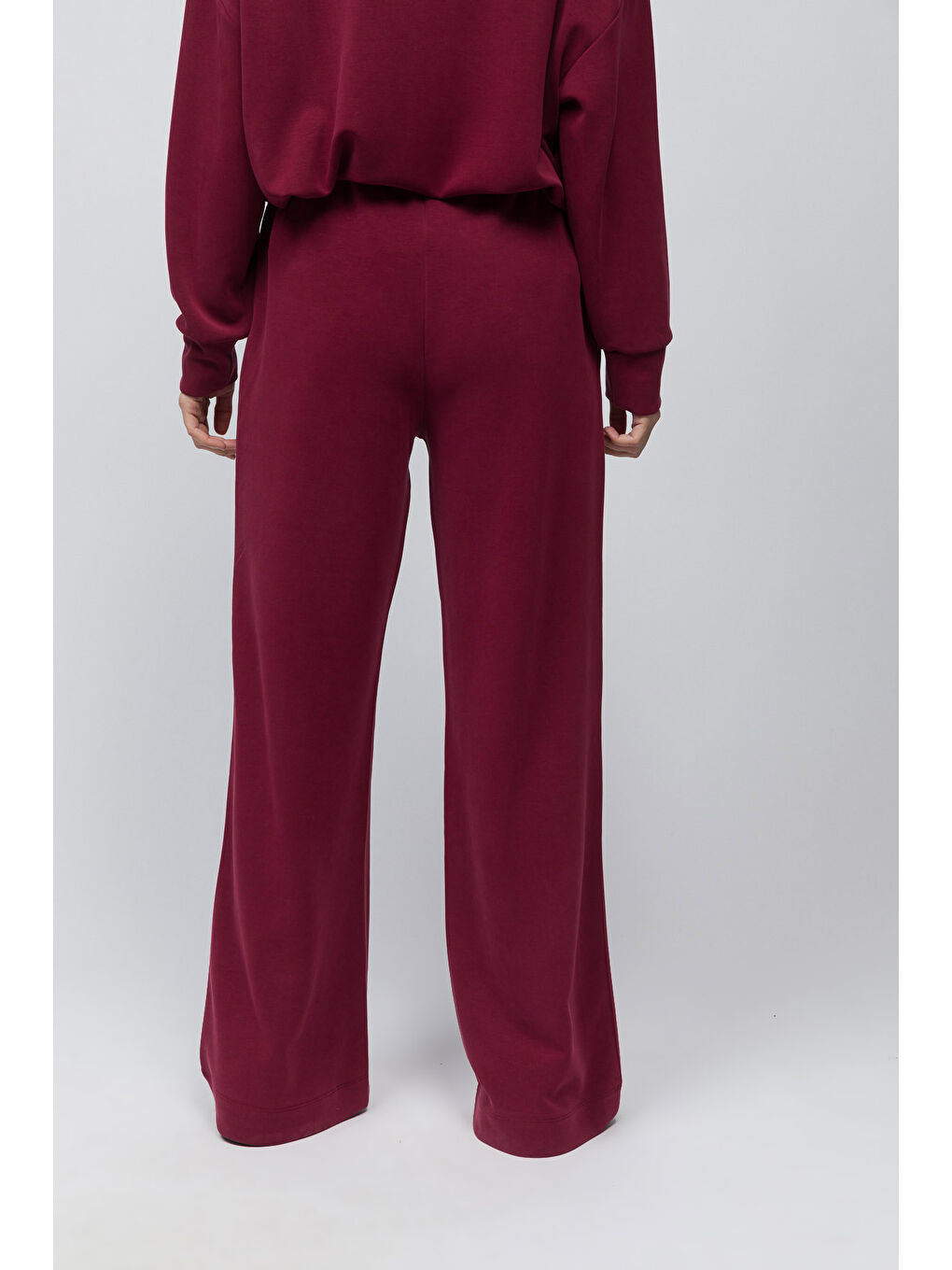 Molise   Rahat Kalıp Önü Çizgi Nervürlü Dikiş Beli Lastikli  Modal Pantolon   Bordo Renk-4