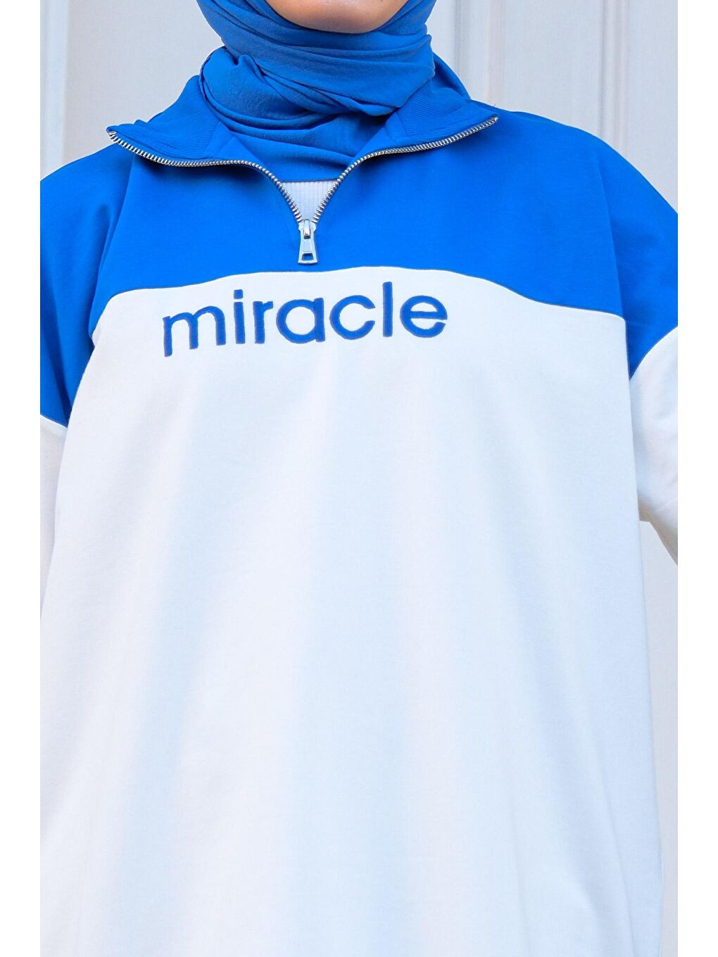 Kadın Yazı Nakışlı Sweat Mavi-3