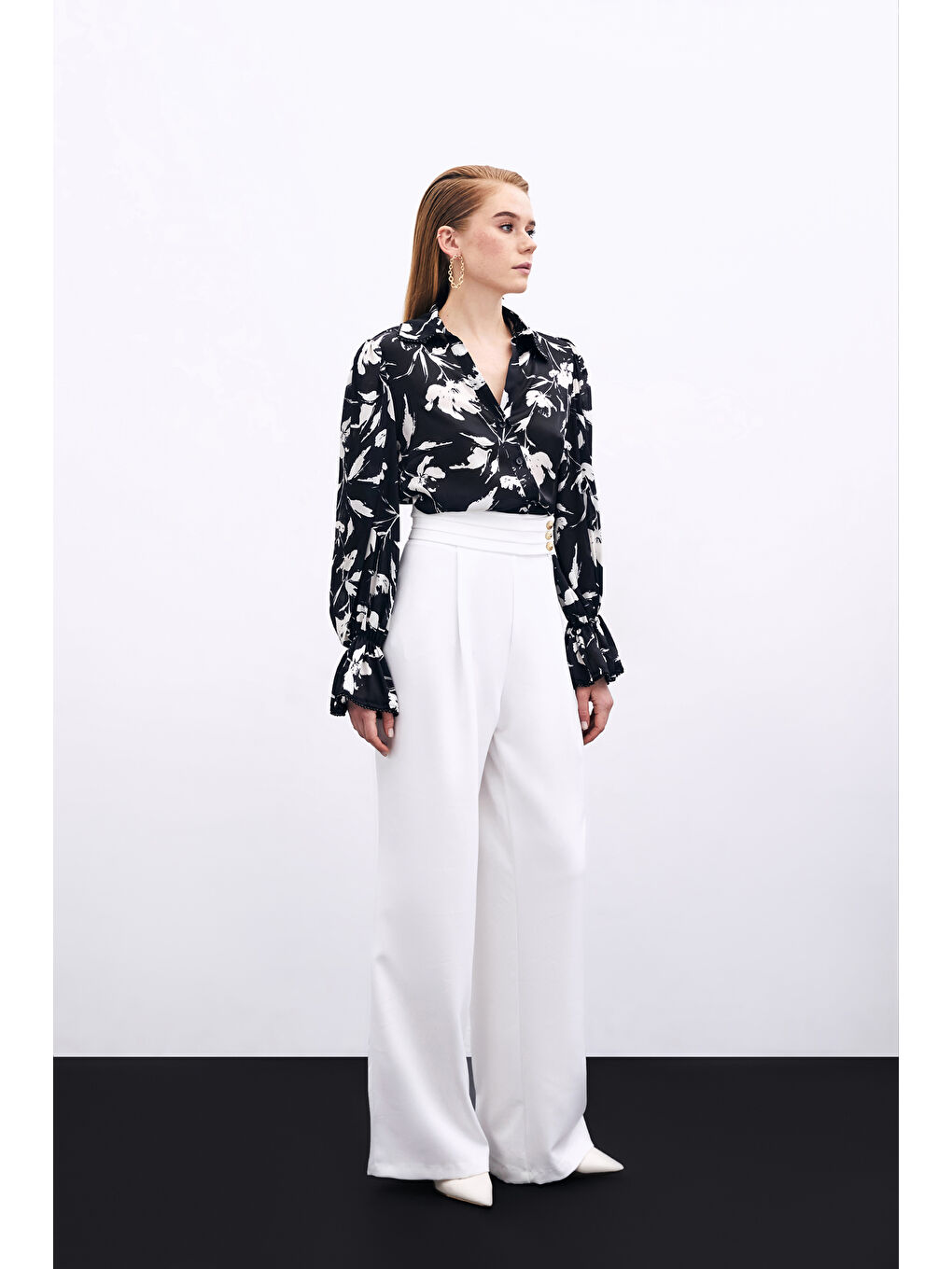 Bel Detaylı Pantolon - Ekru-1