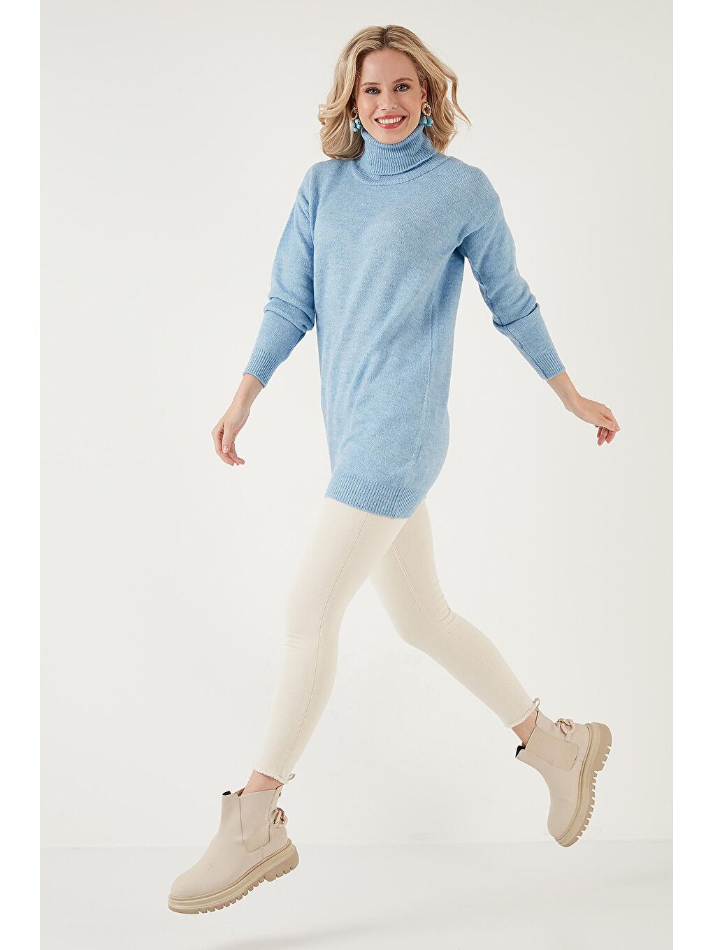 Mavi Modest Balıkçı Yaka Uzun Kollu Triko Tesettür Tunik 4614585-3