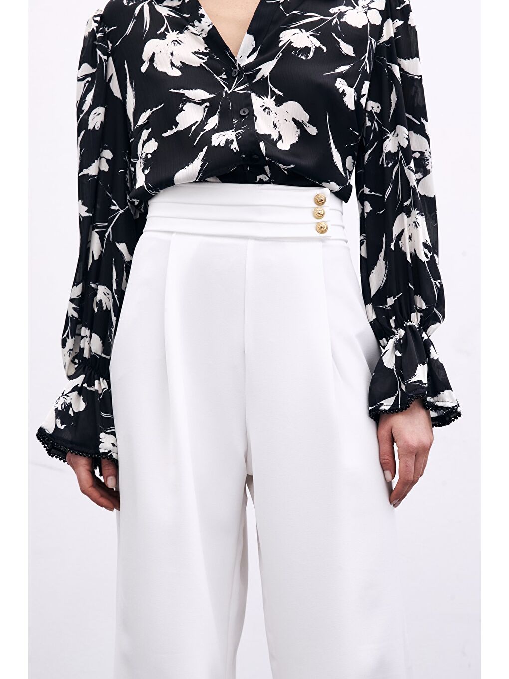 Bel Detaylı Pantolon - Ekru-3