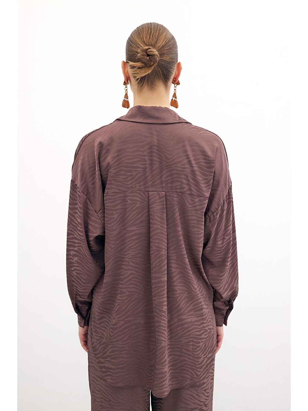 Kahverengi Zebra Desenli Salaş Gömlek - Kahve-6