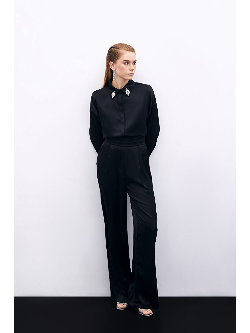 Cepli Salaş Saten Pantolon - Siyah-1