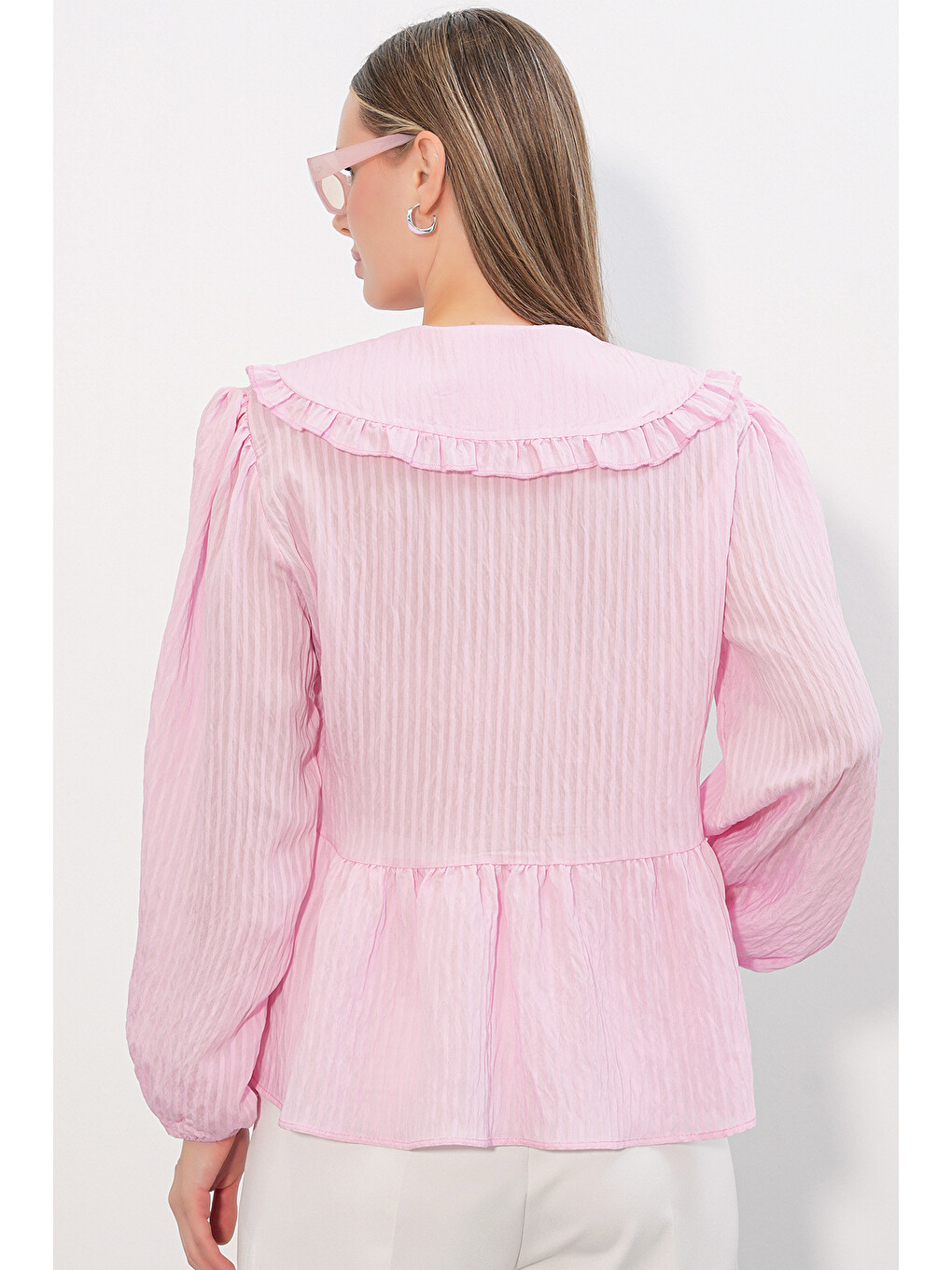Kadın Bebe Yaka Gömlek Bluz 993 - Pembe-5