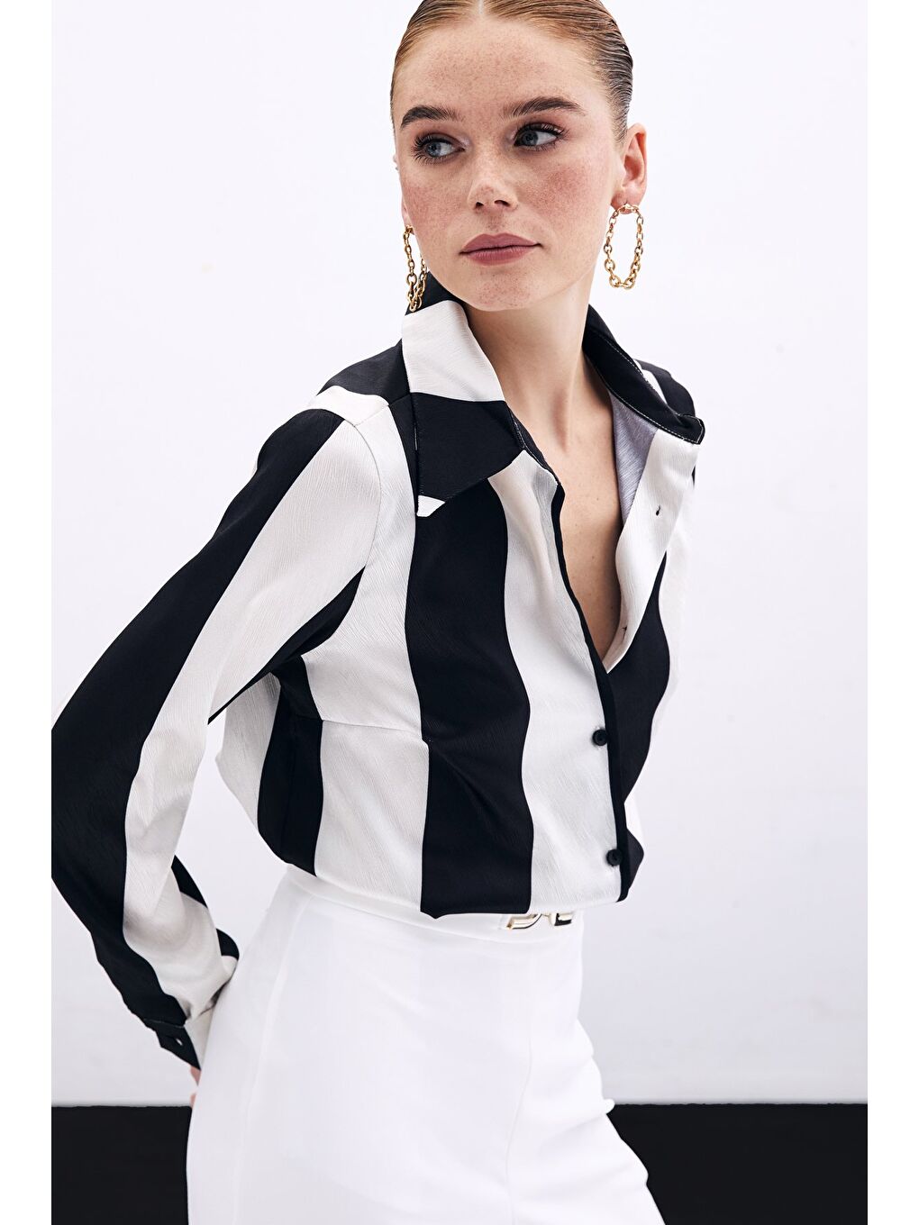 Çizgili Düz Gömlek - Siyah-2