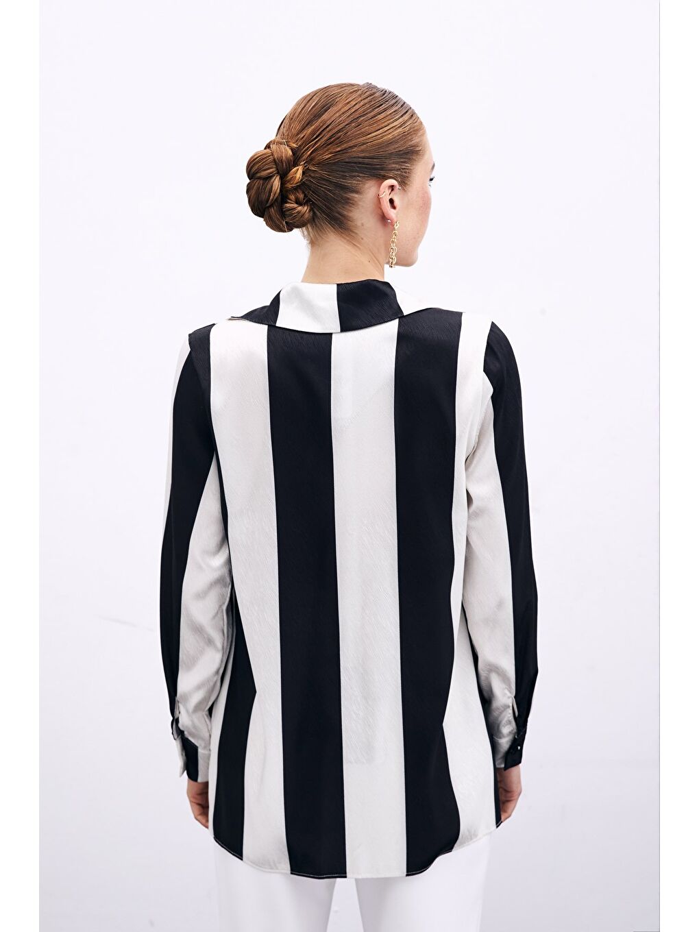 Çizgili Düz Gömlek - Siyah-5