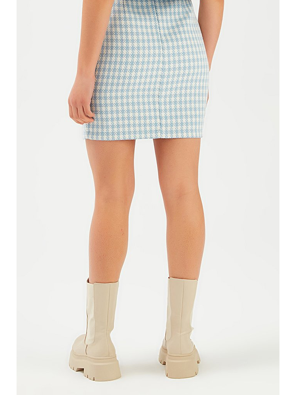 SATEEN Kazayağı Desenli Mini Etek - Mavi - 6