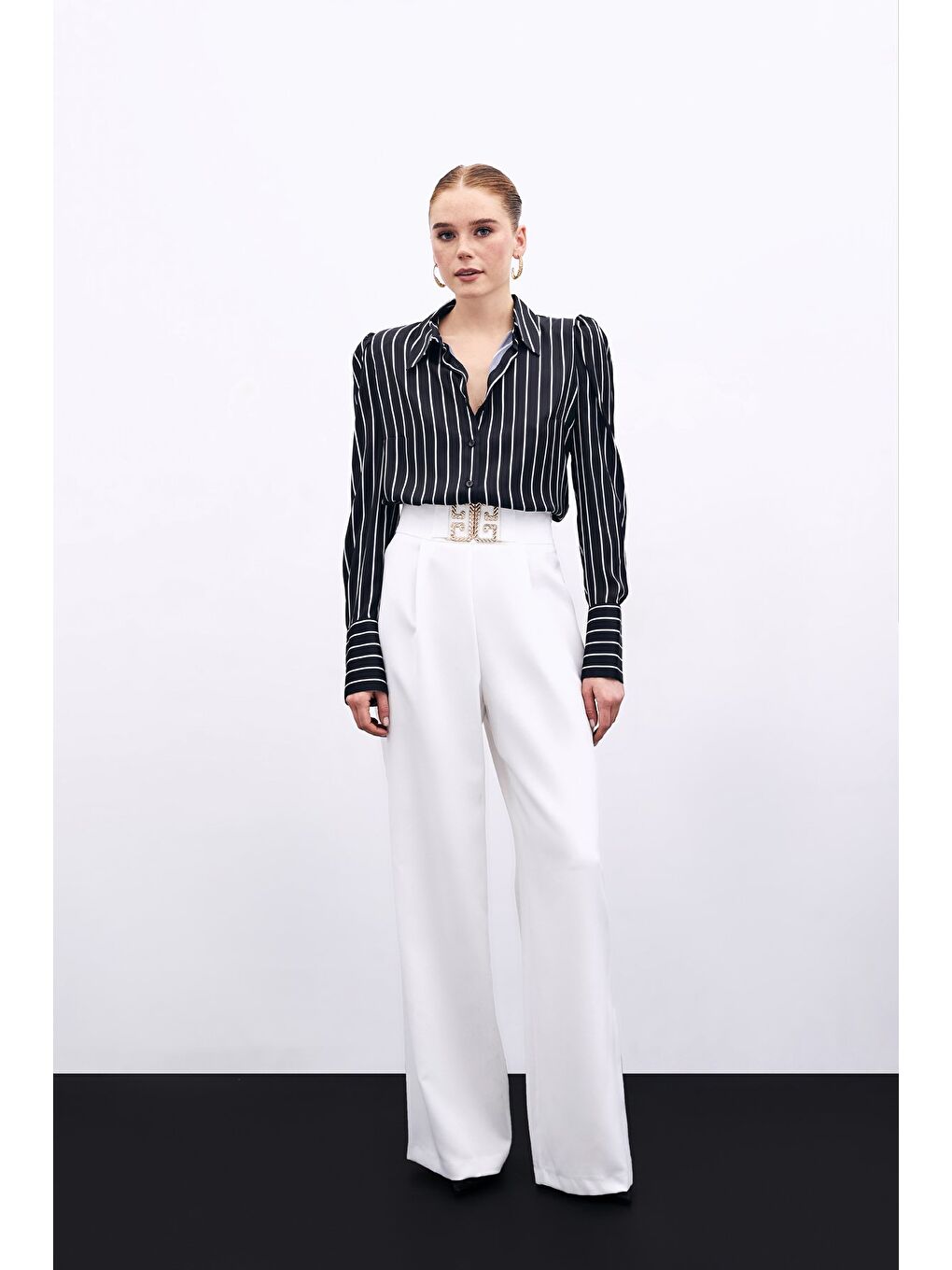 Vatkalı Çizgili Gömlek - Siyah-3