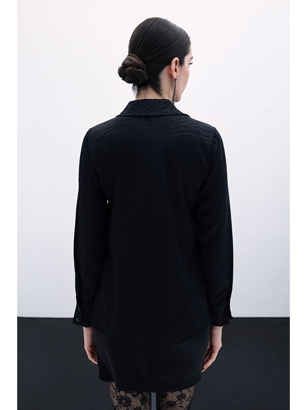 Desenli Düz Klasik Gömlek - Siyah-6