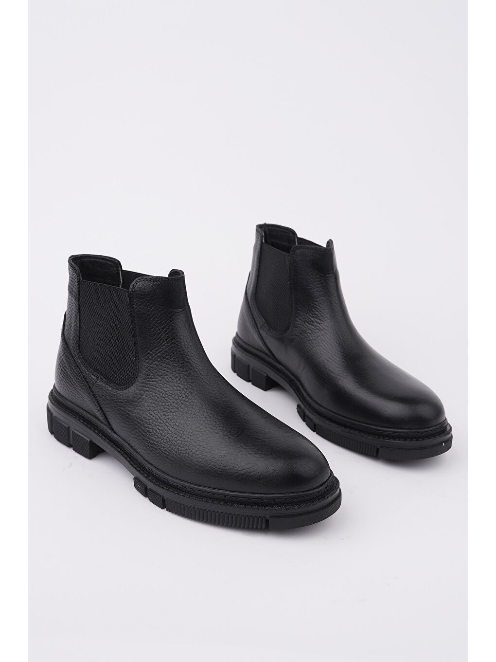 Siyah THOR Hakiki Deri Kalın Taban Erkek Kışlık Chelsea Bot