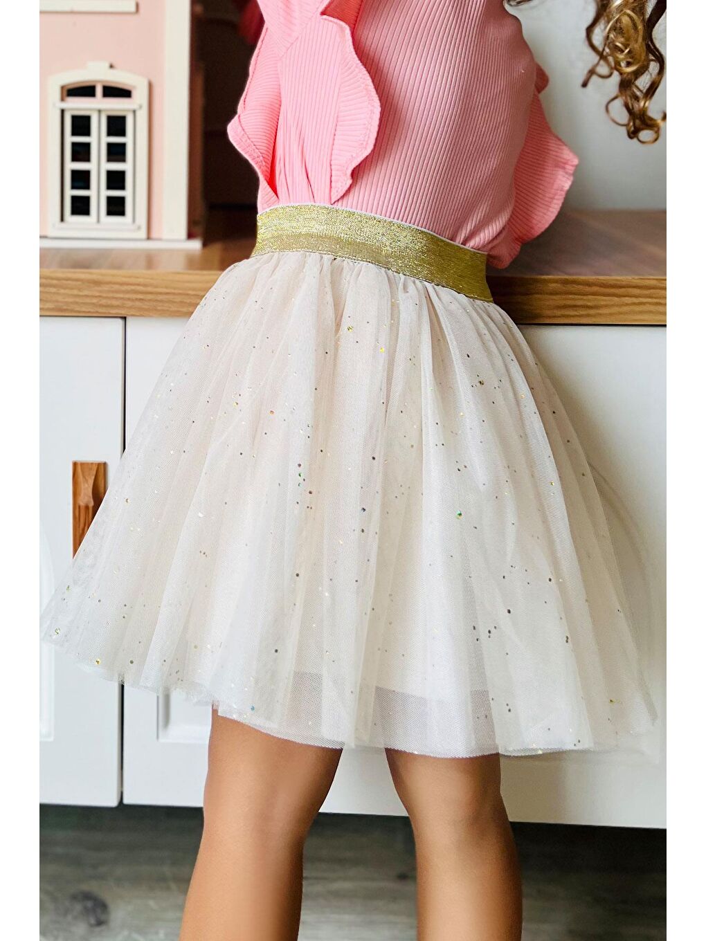 Kız Çocuk Tütü Etek Sim Detaylı Bej (5-10 Yaş)-2