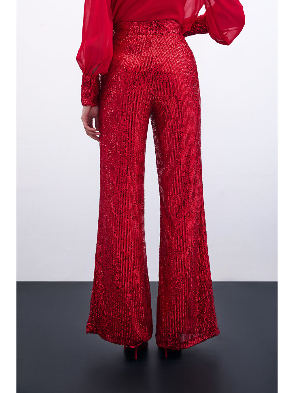 Payetli Salaş Pantolon - Kırmızı-5