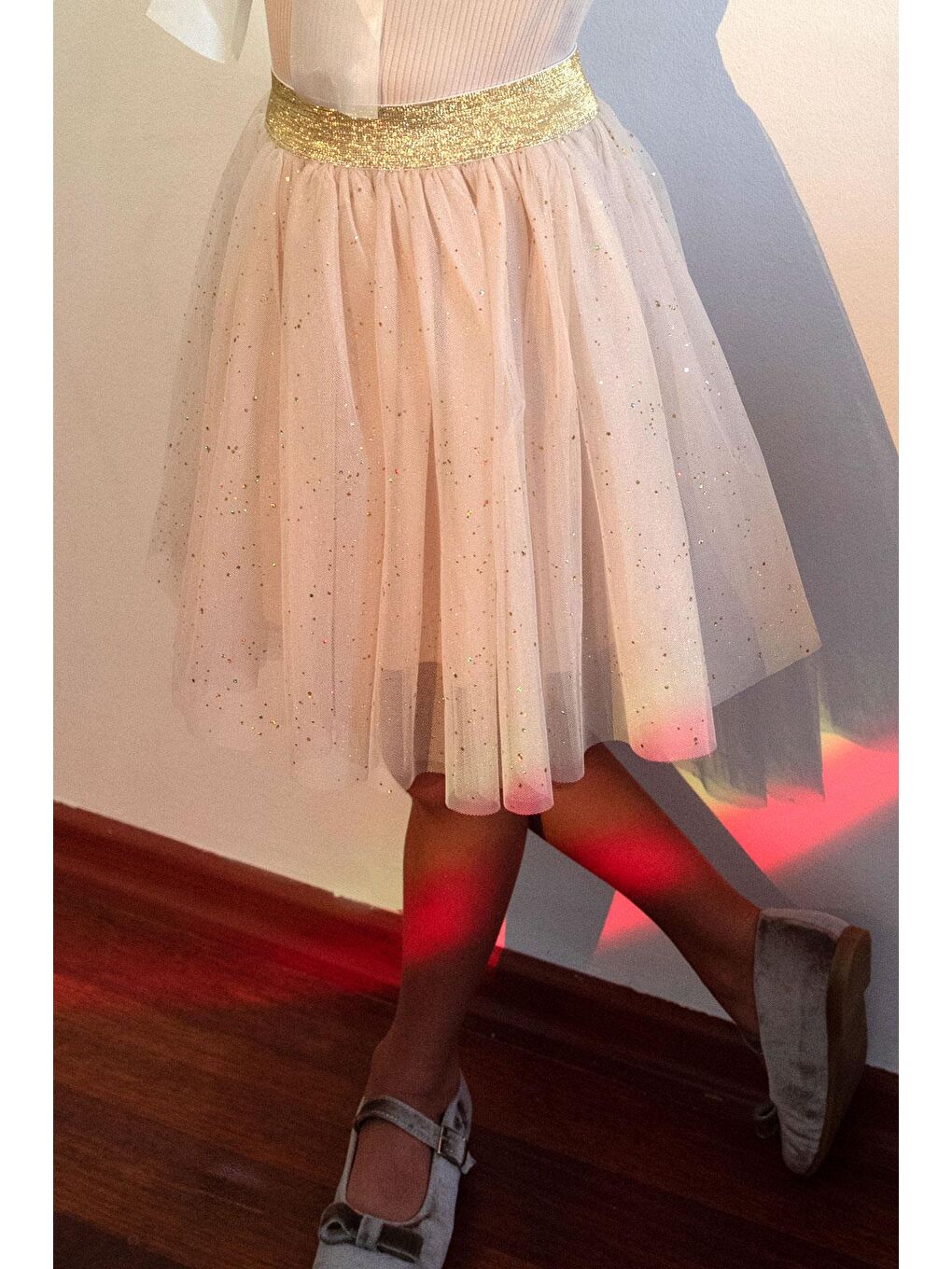 Kız Çocuk Tütü Etek Sim Detaylı Bej (5-10 Yaş)-4