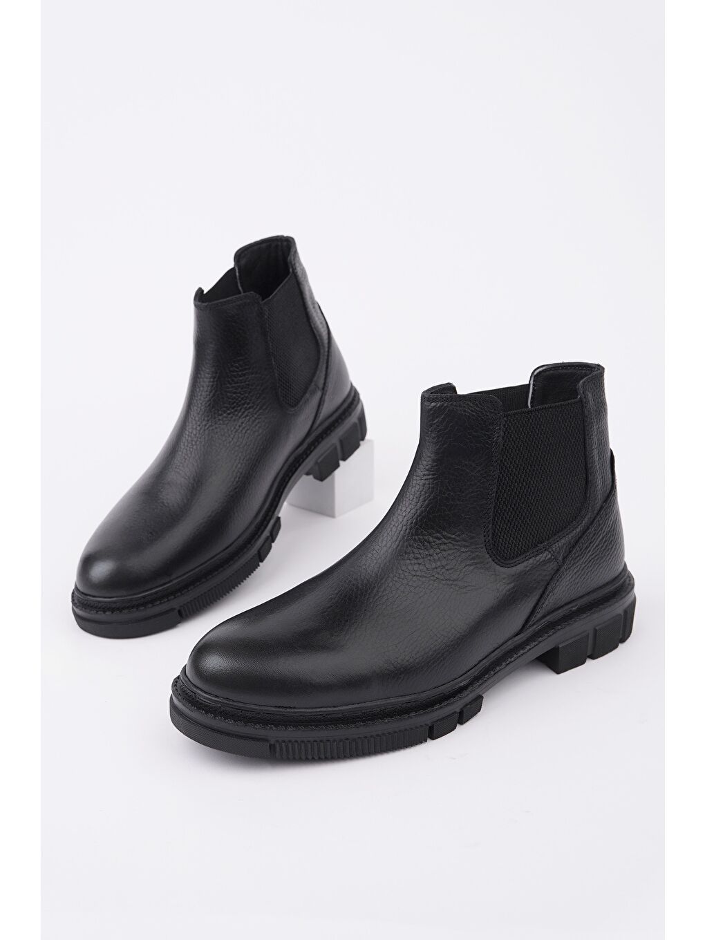 Siyah THOR Hakiki Deri Kalın Taban Erkek Kışlık Chelsea Bot-1